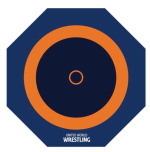 Мат TaiShan, октагон 12×12 м×6 см, с разметкой для борьбы, сине-желтый