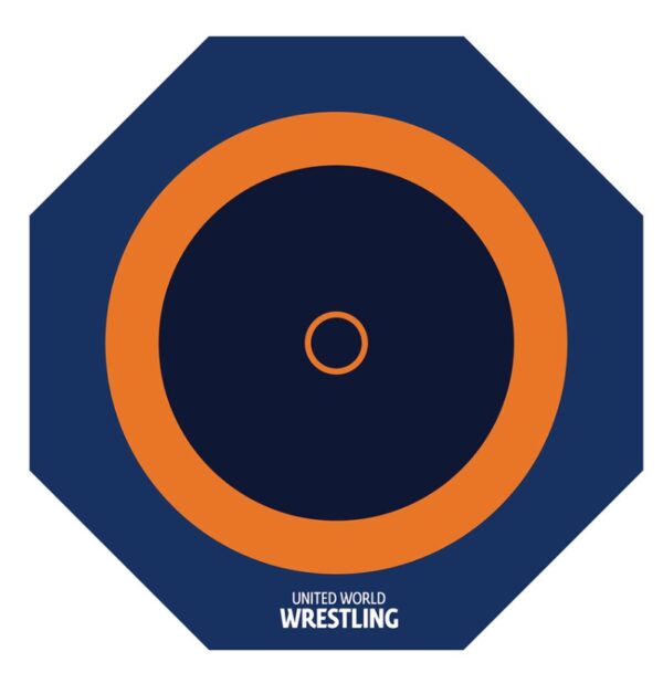 Мат TaiShan, октагон 12×12 м×6 см, с разметкой для борьбы, сине-желтый